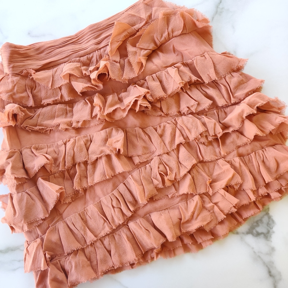 Terracotta Silk Chiffon Miniskirt